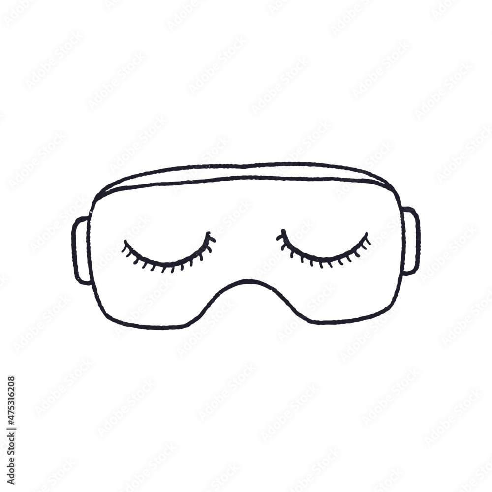 handmade drawing of a closed eyes sleep mask for coloring book Stock