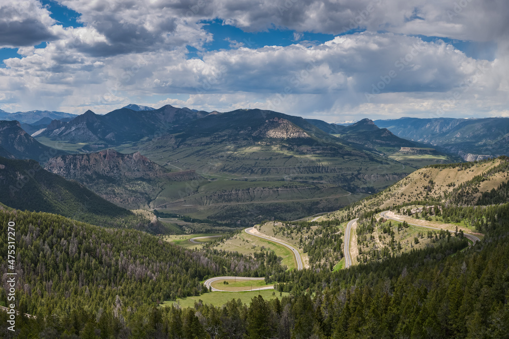 Dead Indian Pass in the  Absaroka Mountains Wyoming. Wyoming Highway 296. Summertime scene.