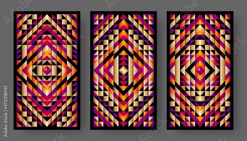 Tarot cards back set bright geometric pattern