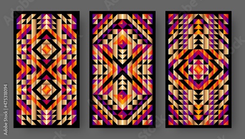 Tarot cards back set bright geometric pattern