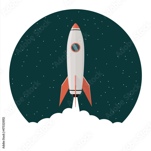 Space rocket launch, vector illustration. Logo with a rising rocket.