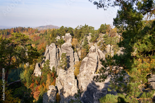 Prachovske skaly or Prachov Rocks in the Czech Republic in autumn photo