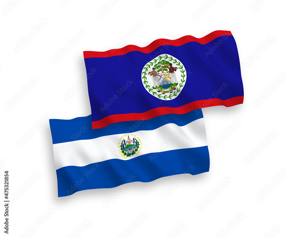 Flags of Republic of El Salvador and Belize on a white background Flags of Republic of El Salvador and Belize on a white background