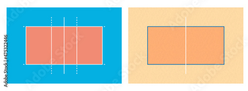 classic and beach VOLLEYBALL sports field markings with lines. Outline VOLLEYBALL playground top view. Sports ground for active recreation. Isolated vector on white background