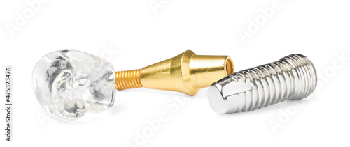 Принти на полотні Parts of dental implant on white background