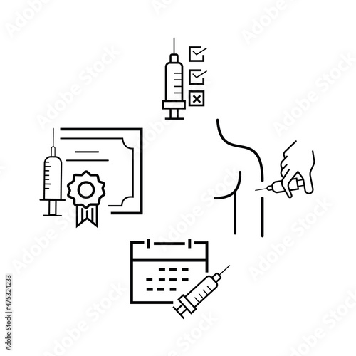 Vaccine passport line icon. Vaccination certificate with check mark. Vector illustration.