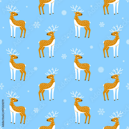 Seamless pattern with cute deers and snowflakes for lovely fabric design 2