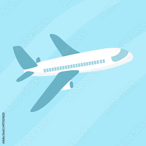 Passenger plane flying against the blue sky. Flat vector illustration