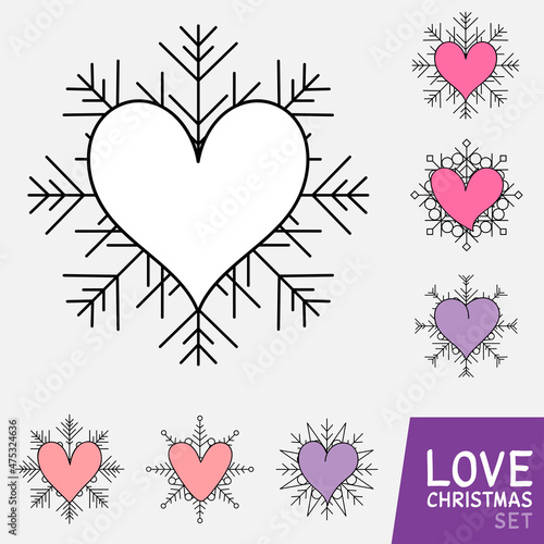 Christmas Valentine love winter hearts set