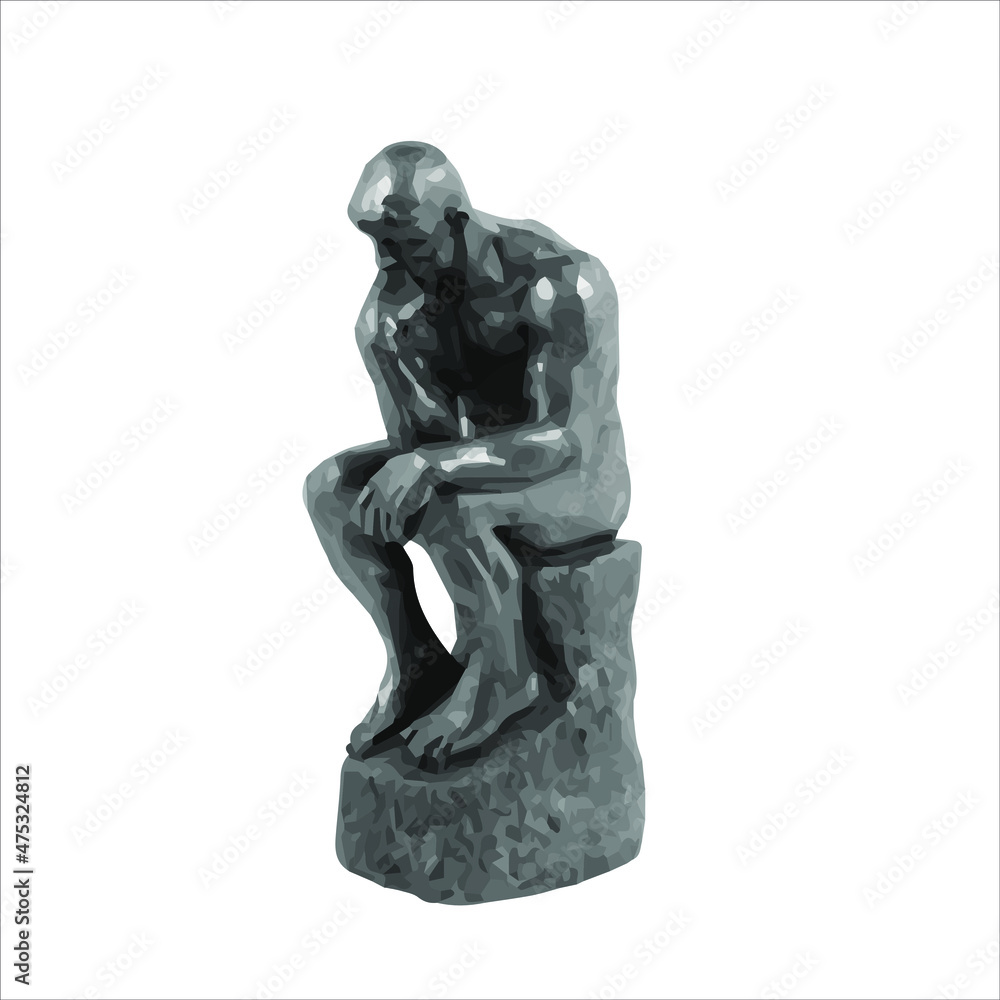 The Thinker Statue stock illustration. Thinking Man Sculptures vector. The statue shows a nude male figure sitting on a rock and thinking and is often used as an image to represent philosophy. The Thinker Statue stock illustration. Thinking Man Sculptures vector. The statue shows a nude male figure sitting on a rock and thinking and is often used as an image to represent philosophy.