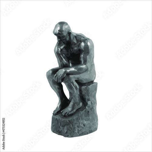 The Thinker Statue stock illustration. Thinking Man Sculptures vector. The statue shows a nude male figure sitting on a rock and thinking and is often used as an image to represent philosophy. 