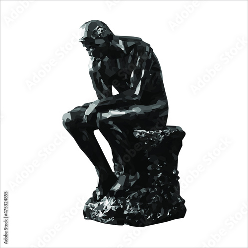 The Thinker Statue stock illustration. Thinking Man Sculptures vector. The statue shows a nude male figure sitting on a rock and thinking and is often used as an image to represent philosophy. 