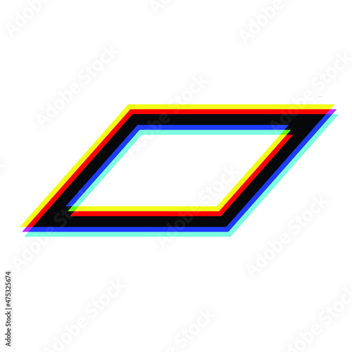 Glitch distorted geometric shape . Blurred parallelogram .Minimal art design . Noise destroyed logo . Trendy defect error shapes . Glitched frame .Broken effect .vector 