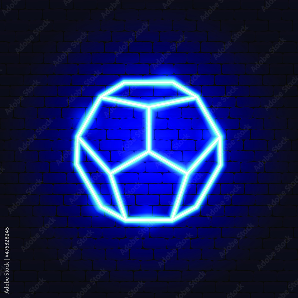 Dodecahedron Neon Sign. Vector Illustration of Geometric Promotion. Dodecahedron Neon Sign. Vector Illustration of Geometric Promotion.