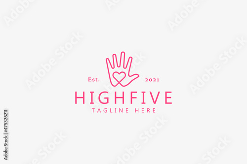 Highfive Gesture and Heart Love Shape Illustration Logo Concept. Unique Symbol of Education Children Activity. Romance and Care In February. Valentines Day Greeting Trending Icon.
