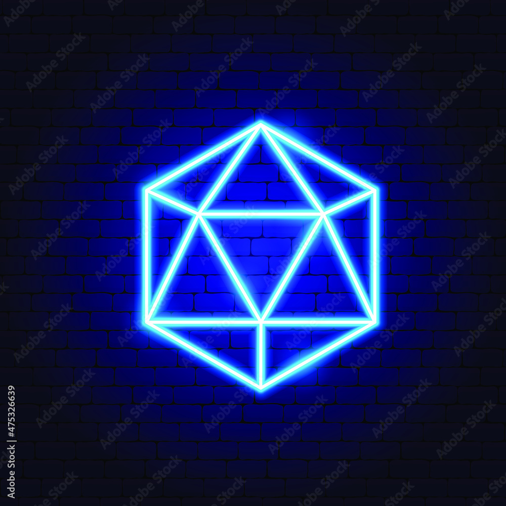 Icosahedron Neon Sign. Vector Illustration of Geometric Promotion. Icosahedron Neon Sign. Vector Illustration of Geometric Promotion.