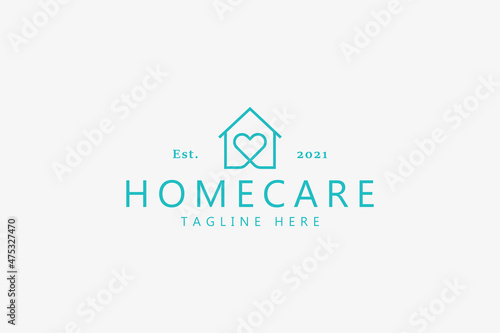 Homecare Love Heart Logo Trending. Corona Virus Stay At Home. Business Company of Property and Real Estate. Insurance Rent Happy Family.