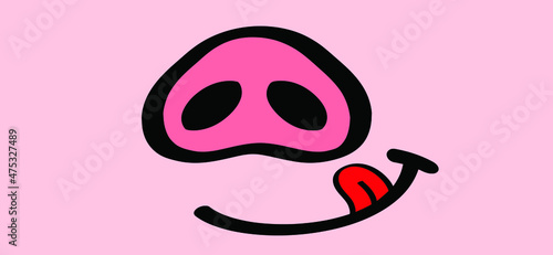 Yummy smile with tongue and lips. Pig face and nose for Bacon day. Drawing pigs animals farm silhouette symbol, pictogram. Vector pig swine idea. Piglets icon or sign