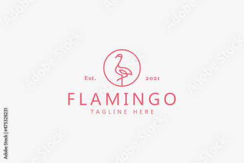 Isolated Illustration Flamingo Bird Logo. Monoline Style Creative Idea Brand Identity and Useful for Any Product. Z Generation Branding Trend.