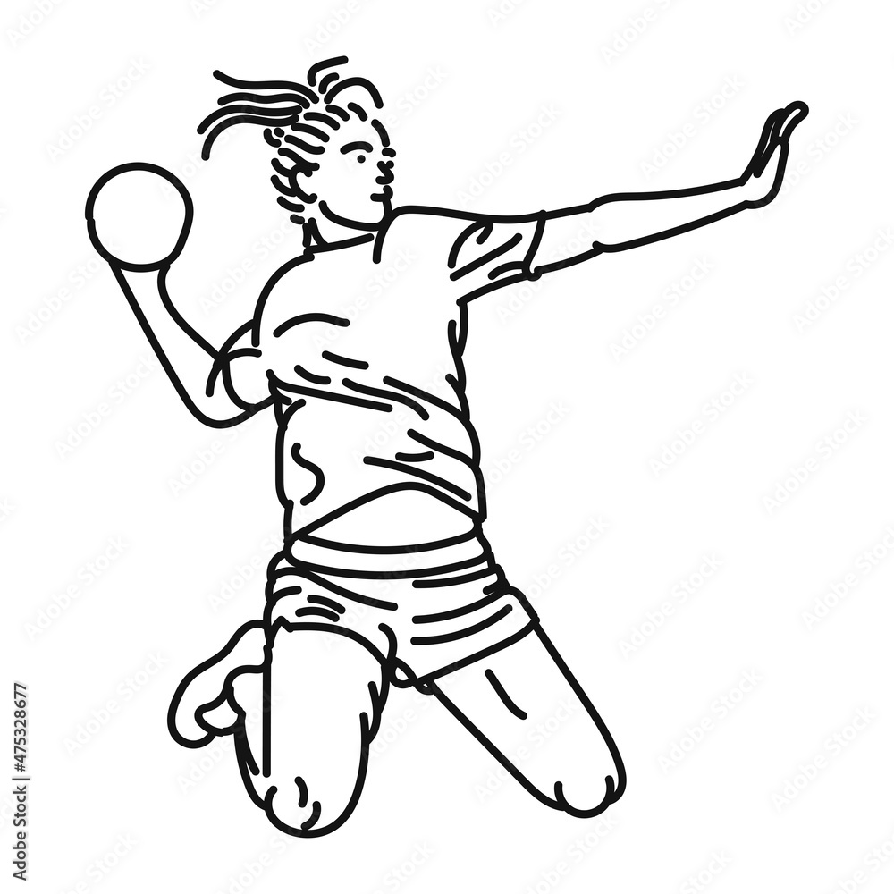line art of woman posing stylishly playing handball line art of woman posing stylishly playing handball