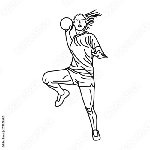 line art of woman posing stylishly playing handball