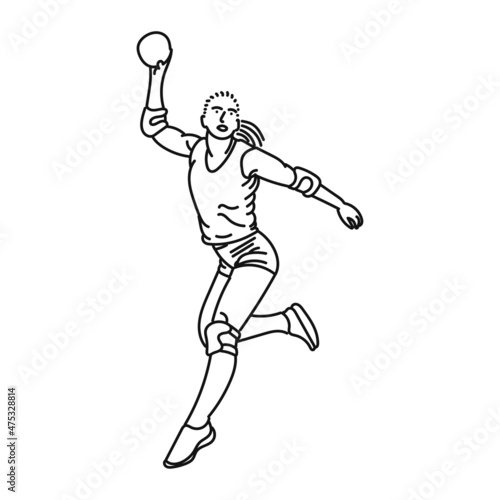 line art of woman posing stylishly playing handball