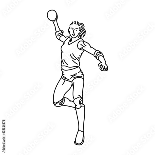 line art of woman posing stylishly playing handball