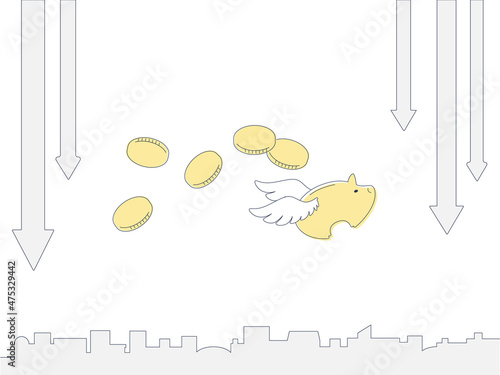 赤字や景気悪化とブタの貯金箱