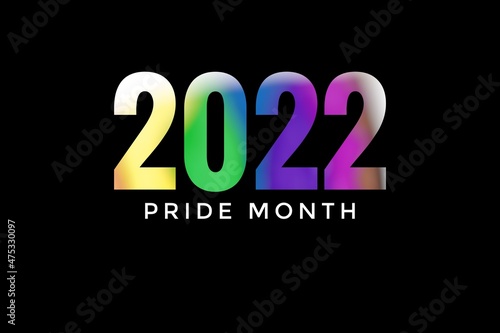 Number 2022 in rainbow colors with texts "pride month', concept for celebrations of lgbtq+ community in pride month, june, around the world