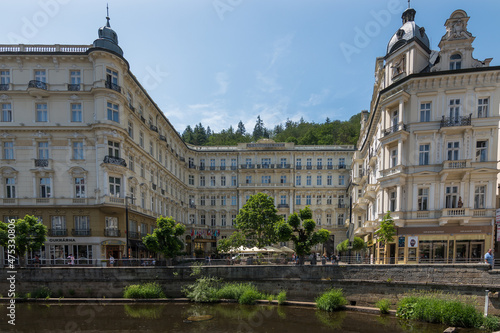 Karlovy Vary, Czech Republic, June 2019 - view of the hotel and cassino Grandhotel Pupp
