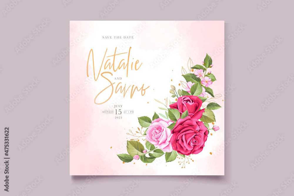beautiful maroon roses invitation card set