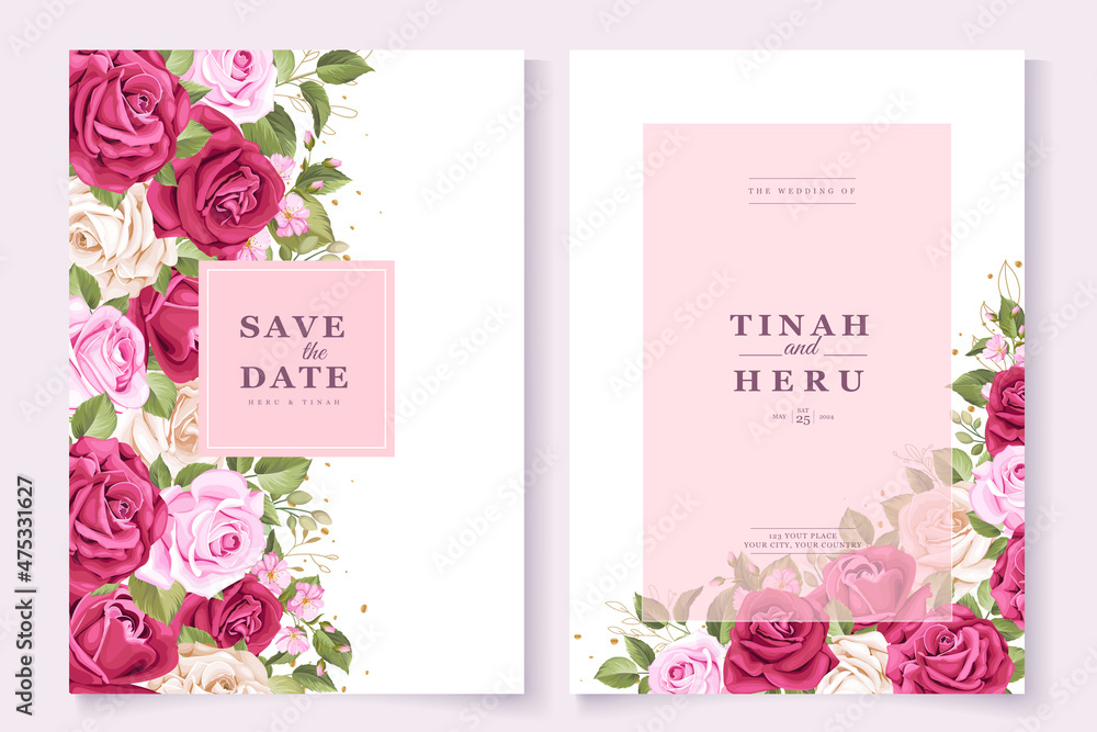 beautiful maroon roses invitation card set