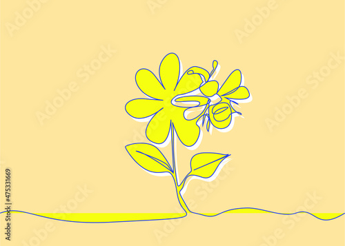 A bee trying to get a flower and pollen. nature and life design for children's books