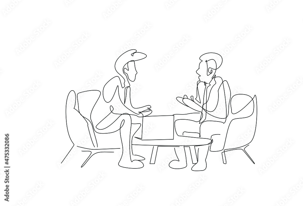 Two people sitting opposite each other talking. business world two people at the meeting