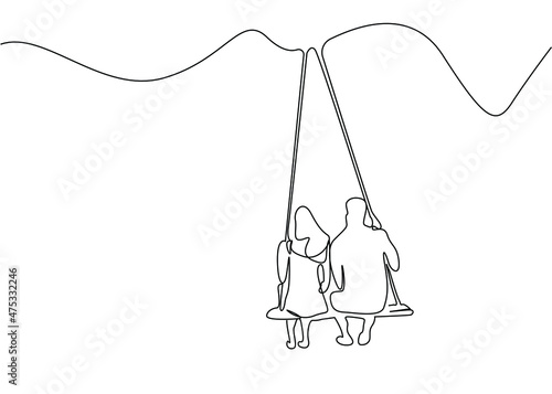 couple in love swinging together on a swing