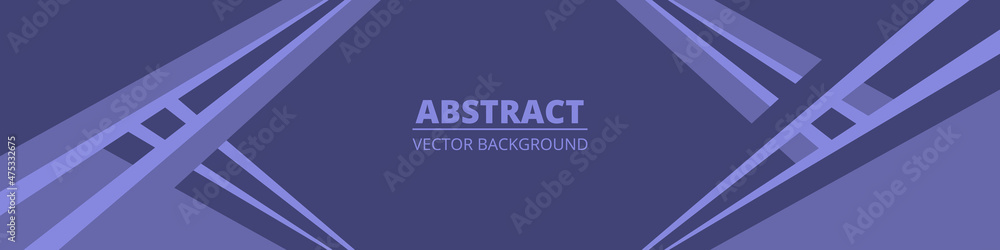 Very peri color geometric abstract wide horizontal banner with lines and shapes. Modern pastel purple horizontal abstract wide background in very peri color of the year 2022. Vector illustration.