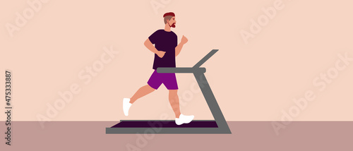 Man on a treadmill, runner, flat vector stock illustration of both a sport and an activity person on a treadmill simulator and an athlete jogging