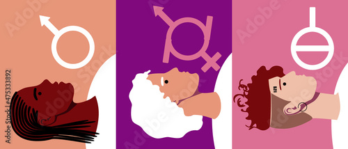 People of different gender, community of non-binary people, Flat vector stock illustration with Group of people of different gender, agender persona or genderfluid