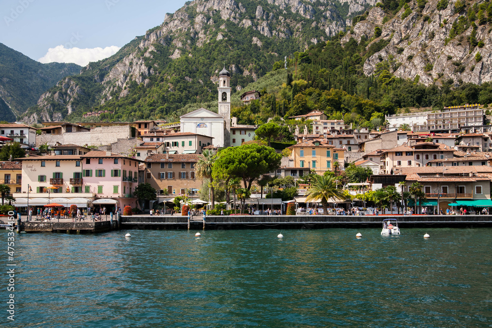 Limone Sul Garda, Lake Garda, Scenic view of sea and mountains, Italy