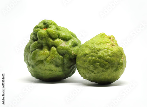Bergamot fruit isolated on white background. Bergamot is ingredient in asean food and is herb for body care.