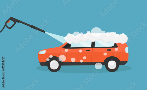 Car wash vector illustration on blue background