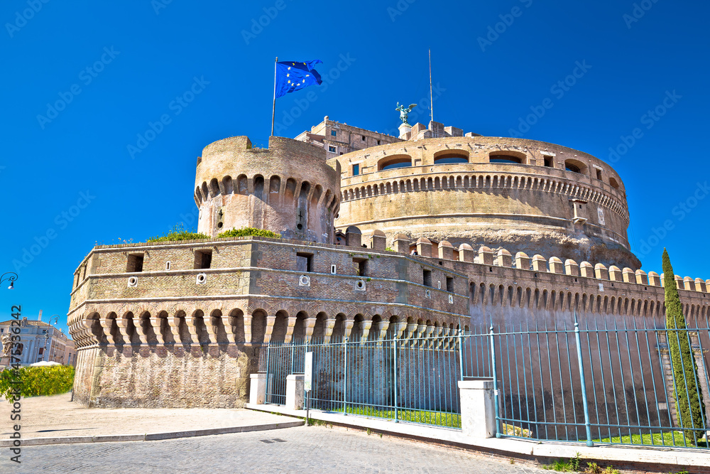 Castel Sant Angelo or The Mausoleum of Hadrian on Tiber river in Rome