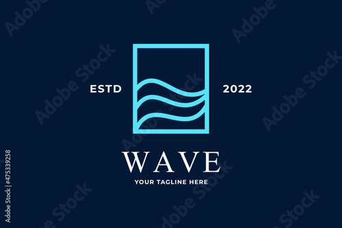 Simple line sea with wave logo design vector