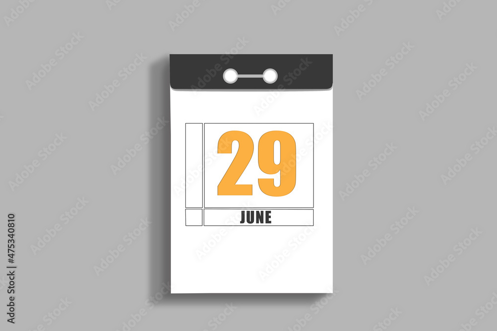 june 29. 29th day of month, calendar date.White page of tear-off calendar, on gray insulated wall. Concept of day of year, time planner, summer month june 29. 29th day of month, calendar date.White page of tear-off calendar, on gray insulated wall. Concept of day of year, time planner, summer month