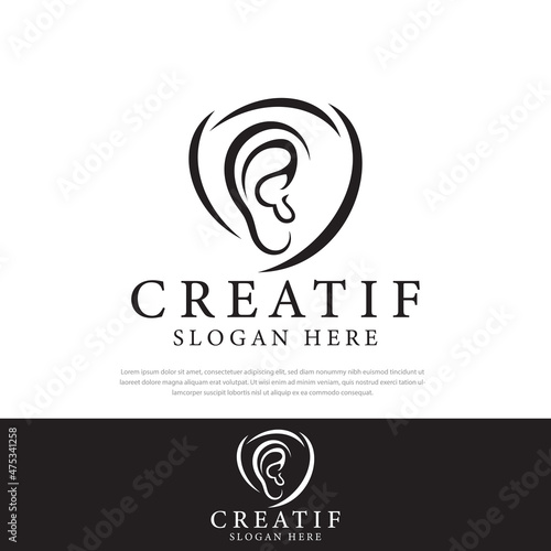 Line illustration ear icon logo, basic color simple ear concept.design template