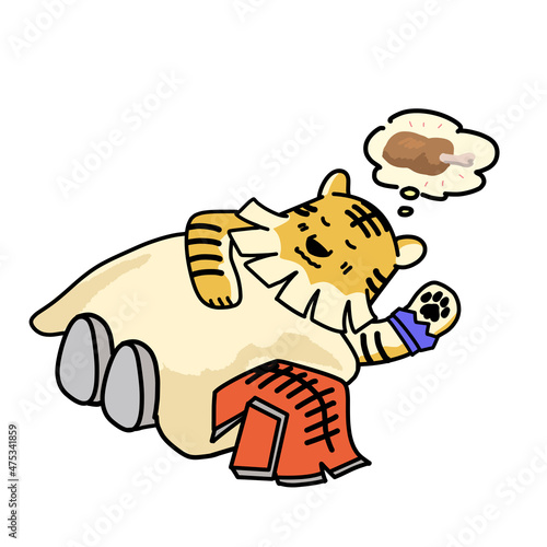 甲冑を着たトラがすやすや眠るイラスト　(タンク)RPG風