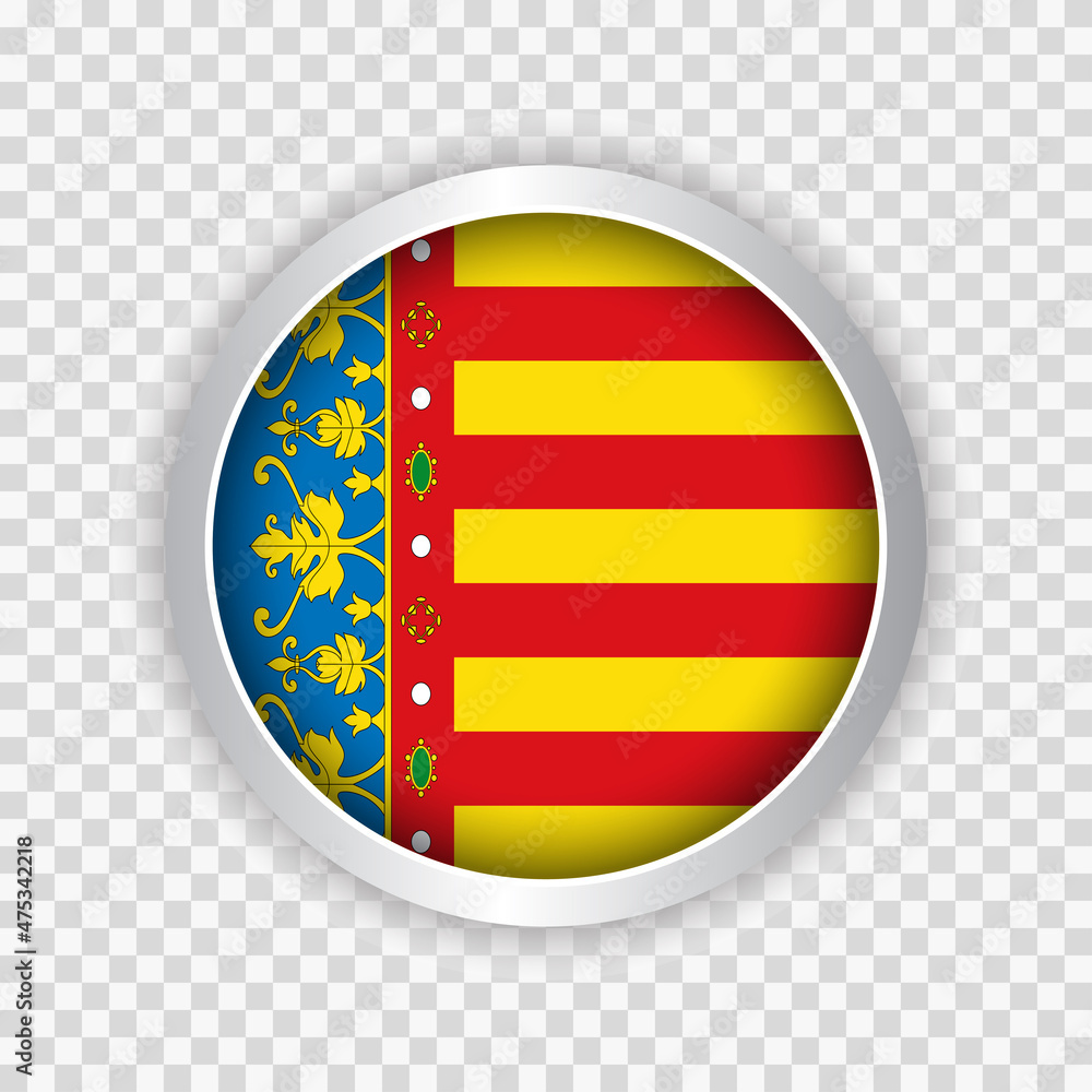 Flag of Valencia of Spain on round button on transparent background ...