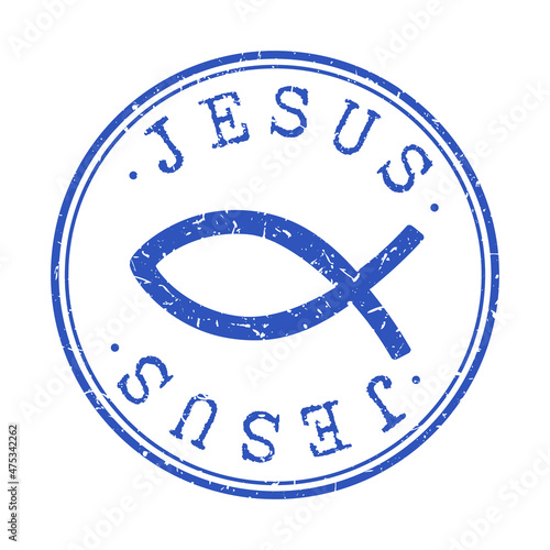 Jesus Fish Religion Stamp Vintage Vector. Illustration Postmark Religious Clip Art Symbol.