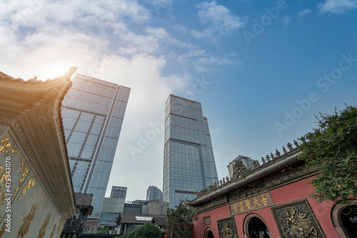 Ancient and modern buildings on Chunxi Road, Chengdu photo