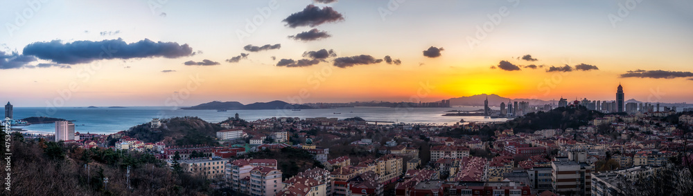 Aerial photography of Qingdao Bay city landscape